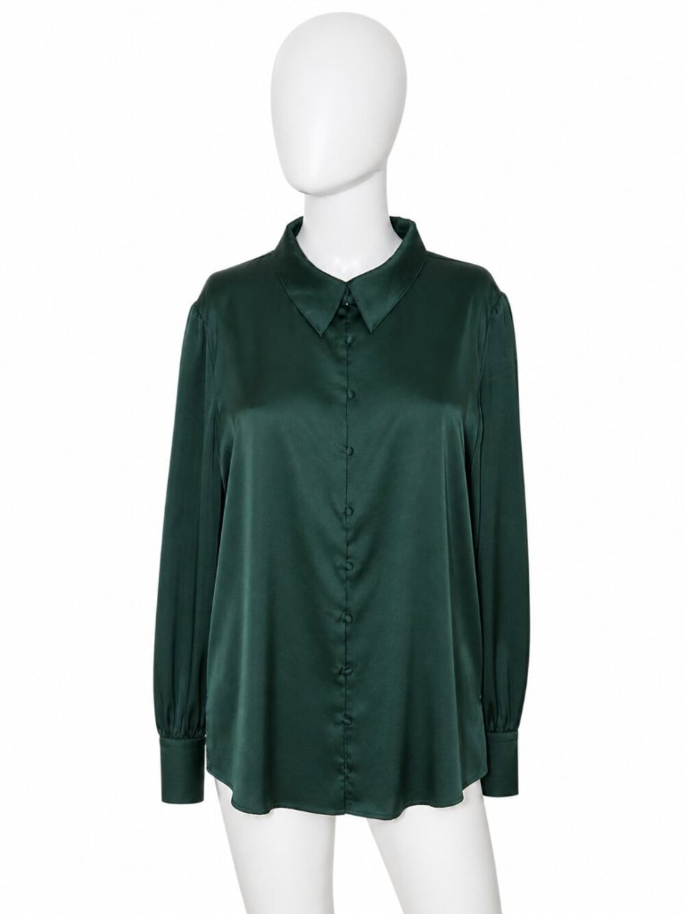 Allegra K Green Satin Blouse Large Long Sleeve Button Front